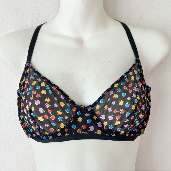 Intimately Free People Capri Demi Black Semi Sheer Flower Print Bra - Picture 1 of 10
